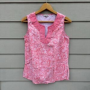 Anne Carson Pink Paisley Linen Blend Tank Top Size Medium